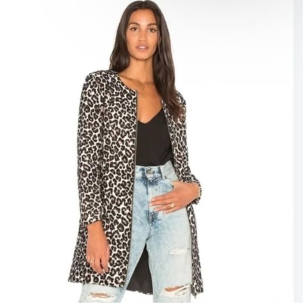 Cupcakes and Cashmere Adeltia Women’s Leopard Jacquard Long Line Zip Front Coat